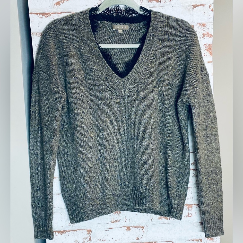 Lilla P Merino Wool Knit Sweater with Lace Trim
